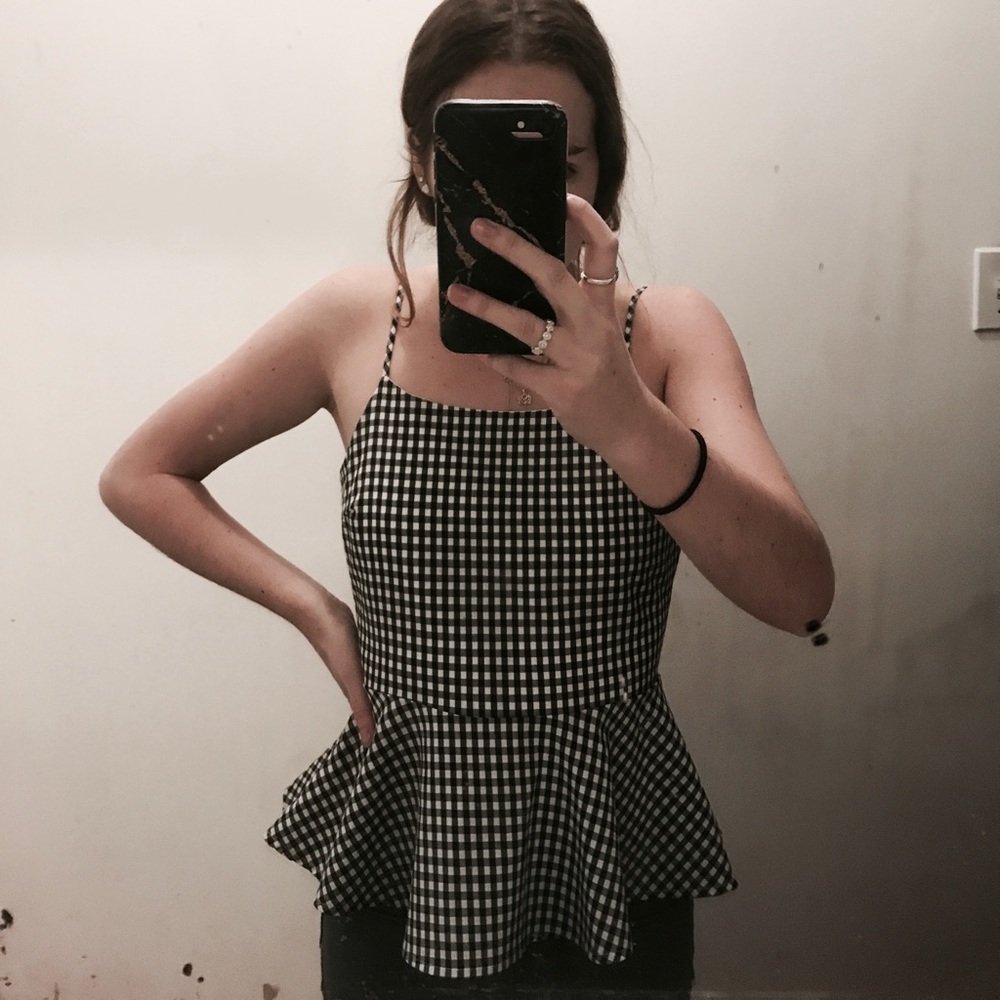 Francesca's gingham peplum top black and white